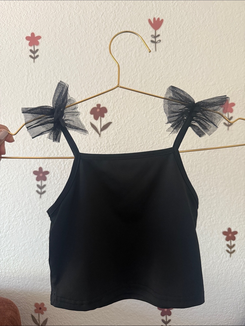 Black Tank Top with Tulle Bow Straps